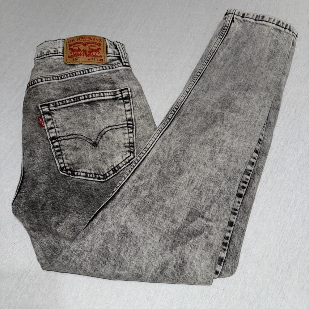 Levis 512 Slim Taper Mens Acid Wash Black Denim Jeans 31x32 EUC